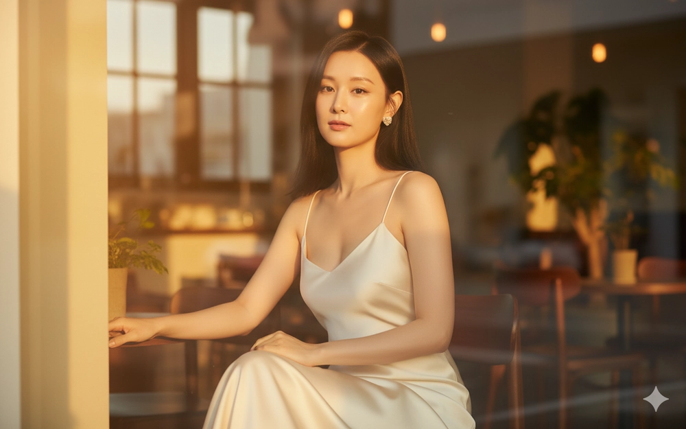 Chân dung thời trang của người phụ nữ châu Á trong ánh hoàng hôn tuyệt đẹp