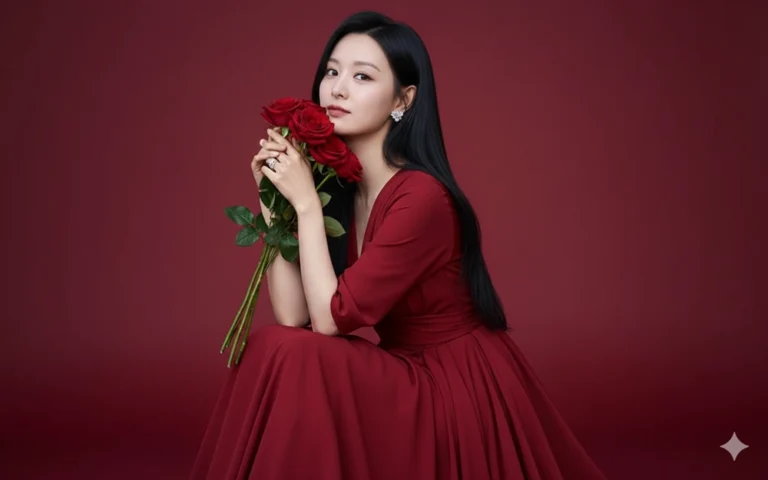 Nét đẹp dịu dàng của phụ nữ Việt trong bộ váy đỏ tuyệt đẹp với hoa hồng tươi thắm