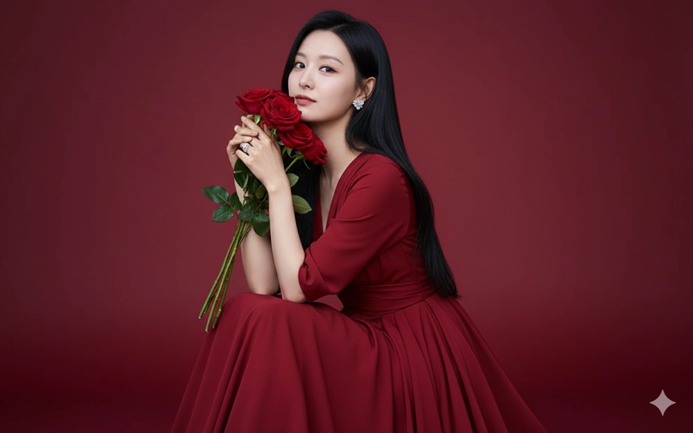Nét đẹp dịu dàng của phụ nữ Việt trong bộ váy đỏ tuyệt đẹp với hoa hồng tươi thắm