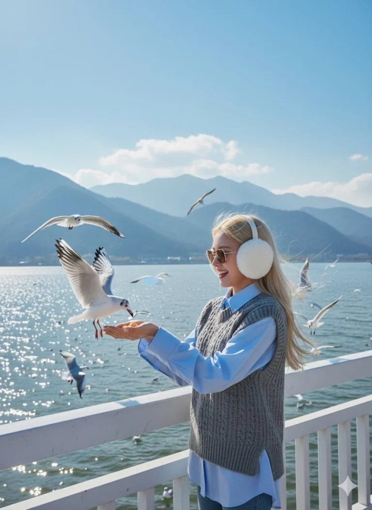 Chụp ảnh nghệ thuật mùa đông bên hồ Dianchi cùng cô gái và những chú hải âu bay lượn