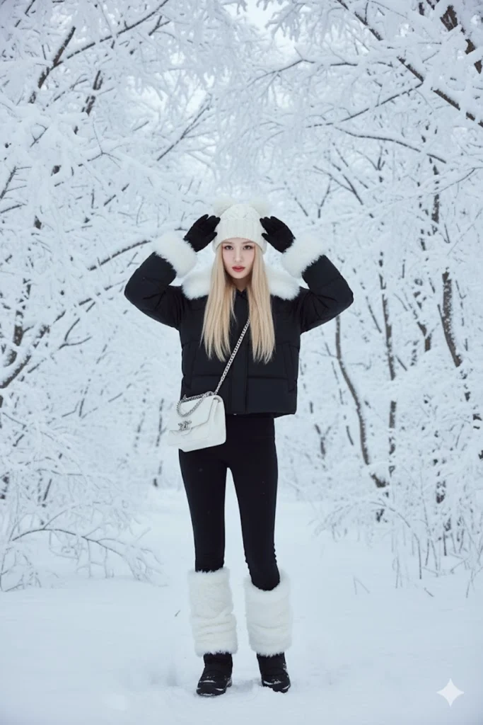 Chân dung cô gái hiện đại giữa rừng tuyết trắng mùa đông tuyệt đẹp