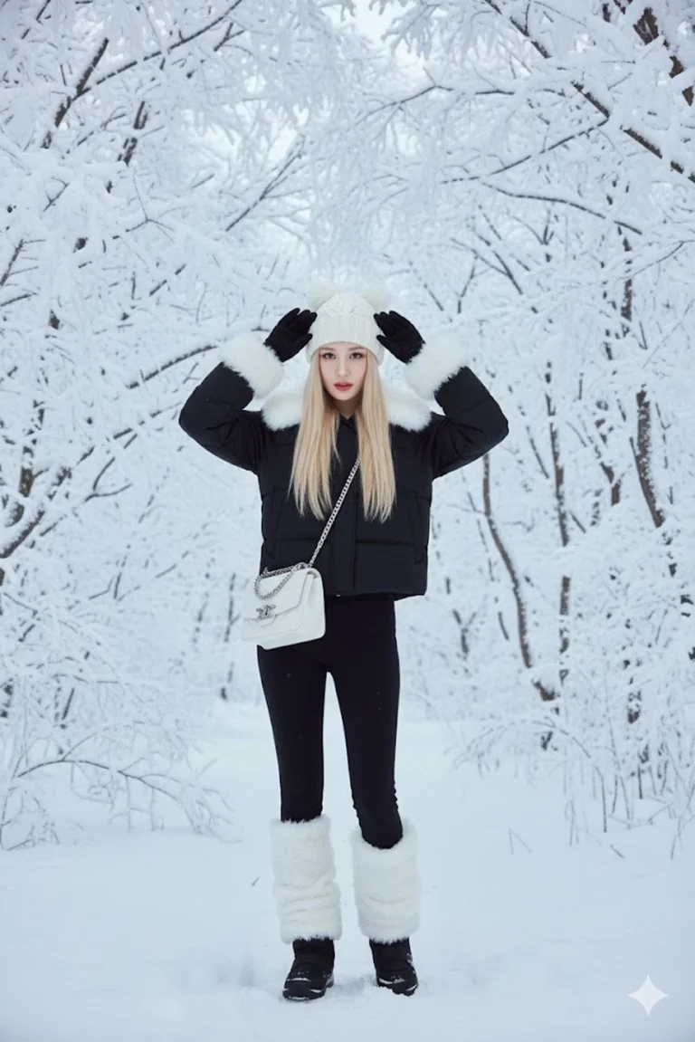 Chân dung cô gái hiện đại giữa rừng tuyết trắng mùa đông tuyệt đẹp