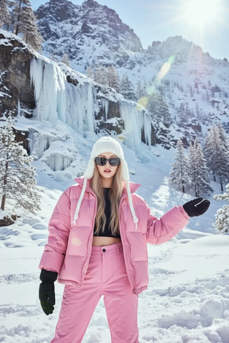 Chụp ảnh thời trang ngoài trời với cô gái trẻ trong khung cảnh mùa đông tuyệt đẹp