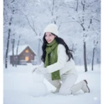 Chân dung cô gái vui vẻ trong mùa đông tuyết trắng giữa không gian thanh bình