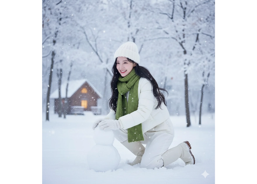 Chân dung cô gái vui vẻ trong mùa đông tuyết trắng giữa không gian thanh bình