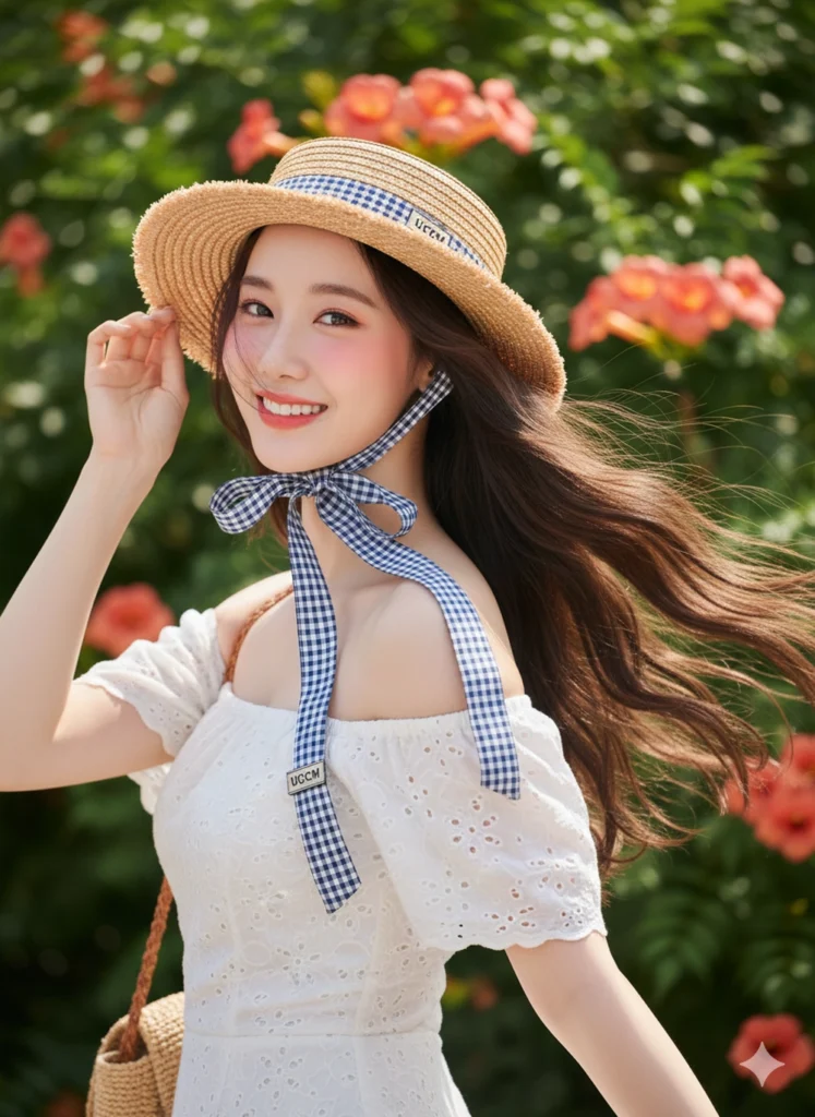 Tạo hình ảnh chân thực 8K của cô gái trẻ xinh đẹp đầy sức sống trong ánh nắng rực rỡ