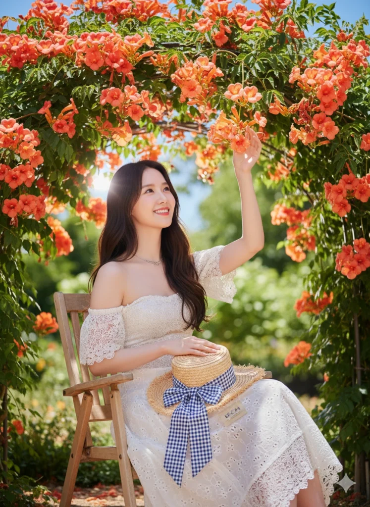 Ngắm nhìn vẻ đẹp rực rỡ giữa thiên nhiên với cô gái và hoa màu cam rực rỡ