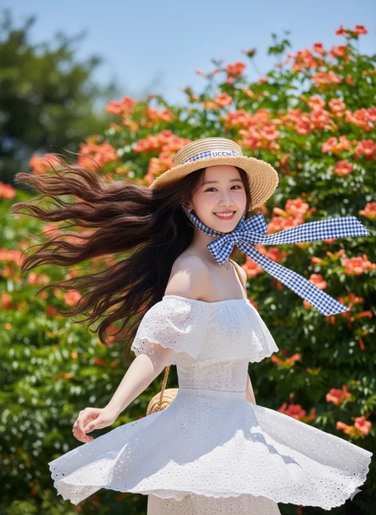 Tạo ảnh 8K chân thực của cô gái trẻ với phong cách mùa hè năng động