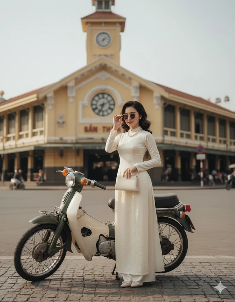 Phong cách áo dài cổ điển giữa Bến Thành với khoảnh khắc vintage bất tận