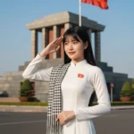 Tỏa sáng với áo dài trắng trong khoảnh khắc tự hào trước Lăng Bác Hồ tại Hà Nội