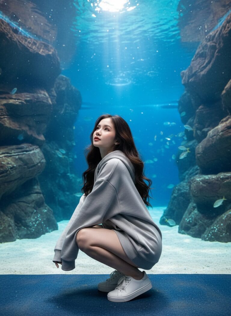 “Chụp hình phong cách dưới nước với không gian bình yên và cá bơi lội”