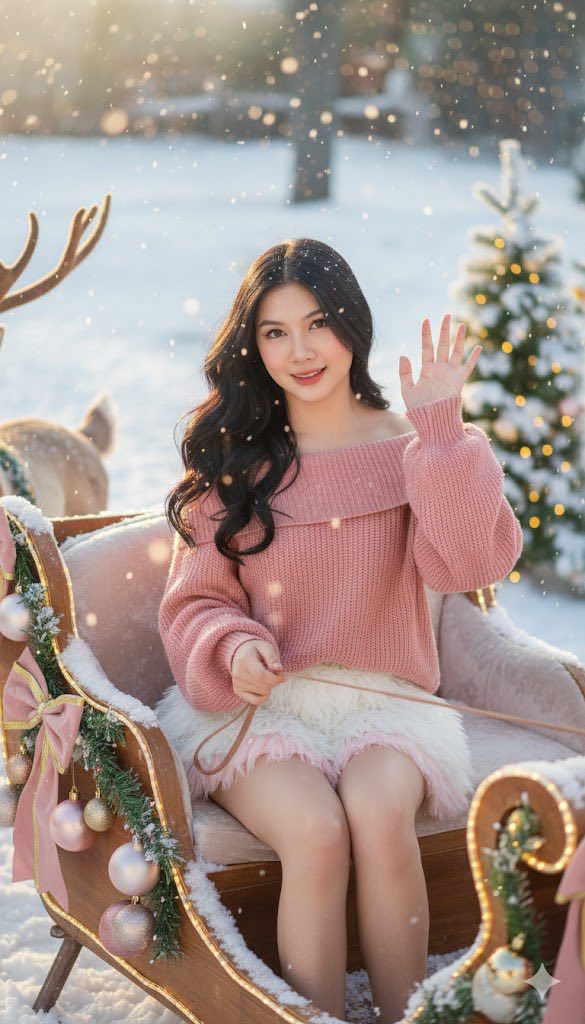 Chân dung tuyệt đẹp của cô gái giữa không gian Giáng Sinh đầy tuyết và ánh nắng ấm áp