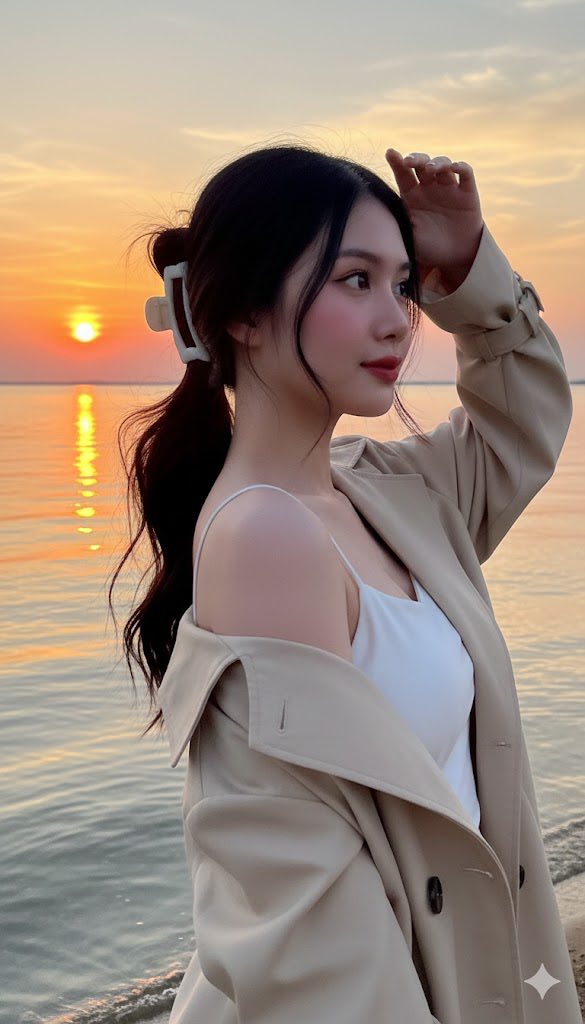 Chân dung cô gái trẻ bên bờ hồ lúc hoàng hôn tuyệt đẹp 8K sắc nét