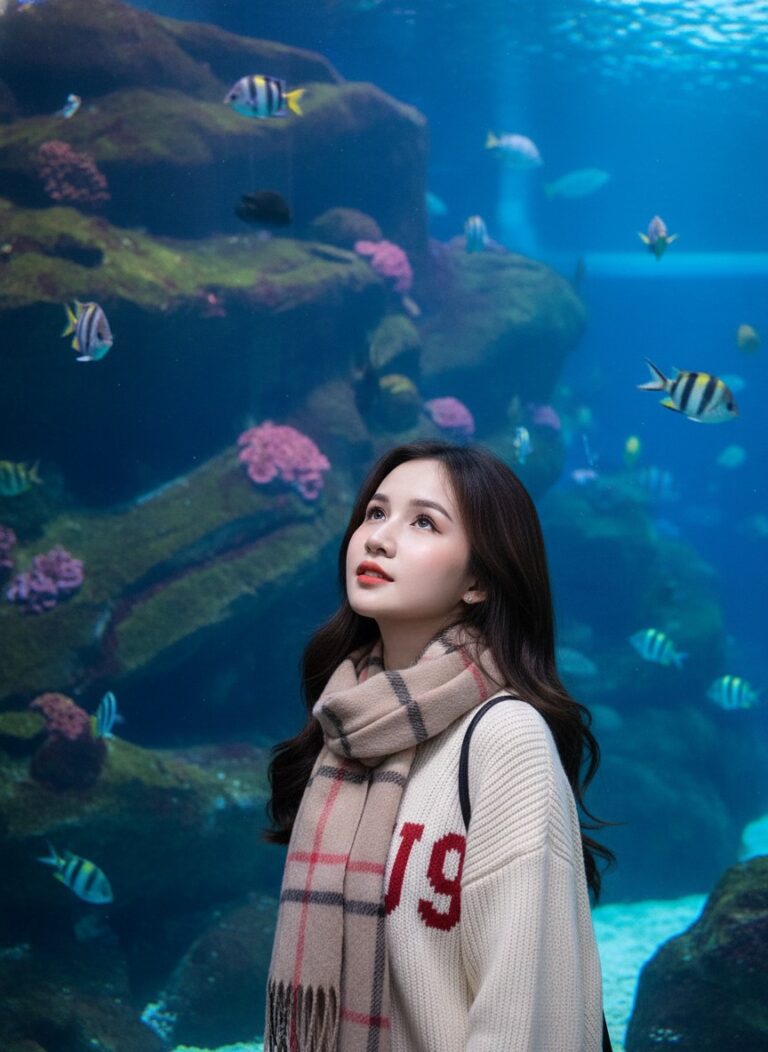 Chân dung nữ trong bể cá sâu sắc với ánh sáng biển tuyệt đẹp