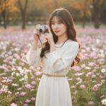 Nàng thơ giữa cánh đồng hoa cosmos với vẻ đẹp nhẹ nhàng và thanh thoát