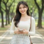 Chụp ảnh cô gái xinh đẹp với phong cách trang điểm Hàn Quốc tại công viên xanh mát