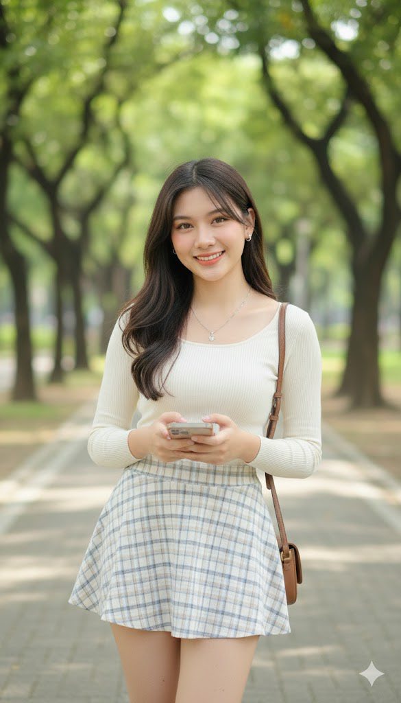 Chụp ảnh cô gái xinh đẹp với phong cách trang điểm Hàn Quốc tại công viên xanh mát