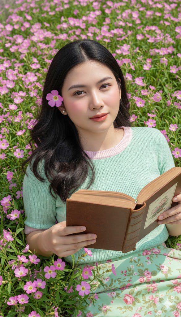 Nàng thơ giữa đồng hoa hồng nhạt và những trang sách mộng mơ