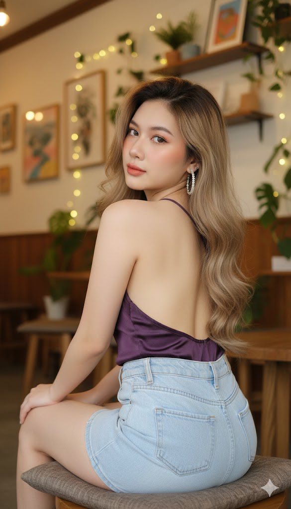 Tạo hình ảnh cô gái hiện đại trong quán cà phê với phong cách thời trang ấn tượng