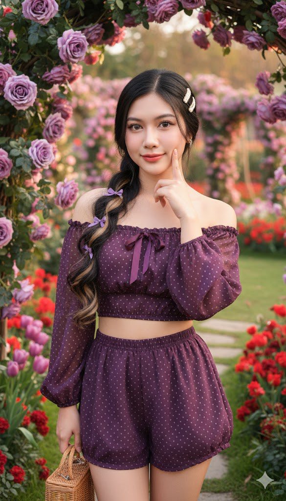 Chân dung cô gái đẹp trong khu vườn hoa tím lãng mạn và đầy sức sống