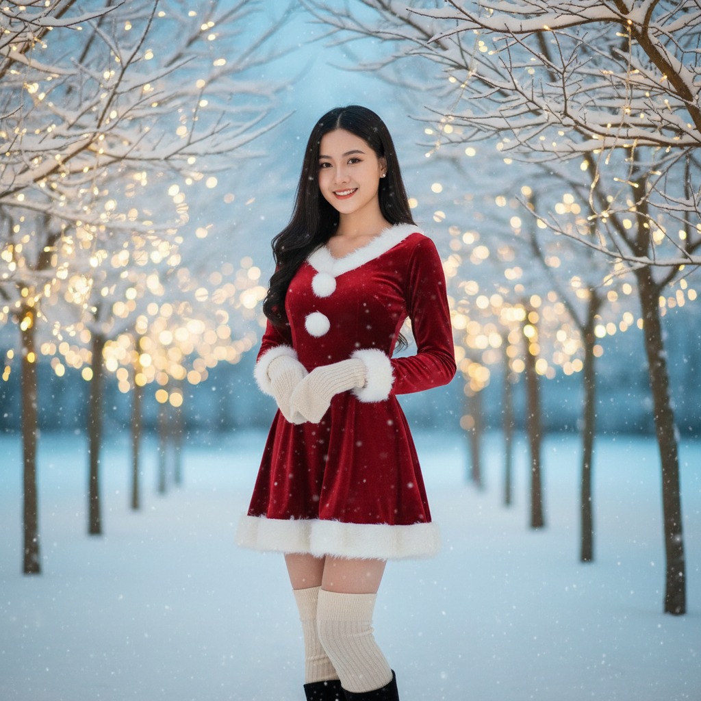 Vẽ chân dung siêu thực của cô gái Việt Nam trong không gian giáng sinh tuyết trắng