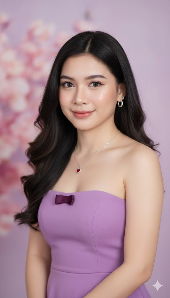 Vẽ chân dung cô gái trẻ với nụ cười dịu dàng và trang phục nổi bật