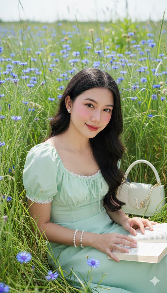 Cô gái giữa đồng hoa với nét đẹp nhẹ nhàng và phong cách thời trang tinh tế