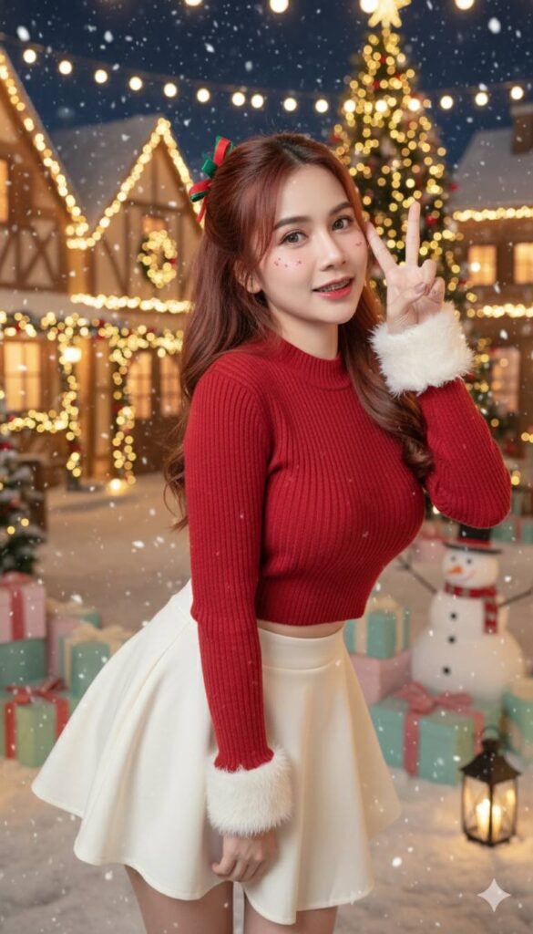 Chân dung gái xinh dịu dàng trong không khí Giáng sinh tuyệt đẹp