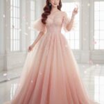 Gợi ý tiêu đề: “Chân dung công chúa trong đầm dạ hội lộng lẫy giữa không gian sang trọng”