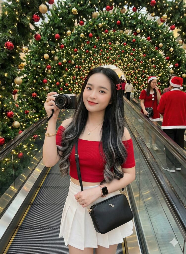 Hình ảnh người phụ nữ hoàn hảo giữa không khí Giáng sinh rực rỡ