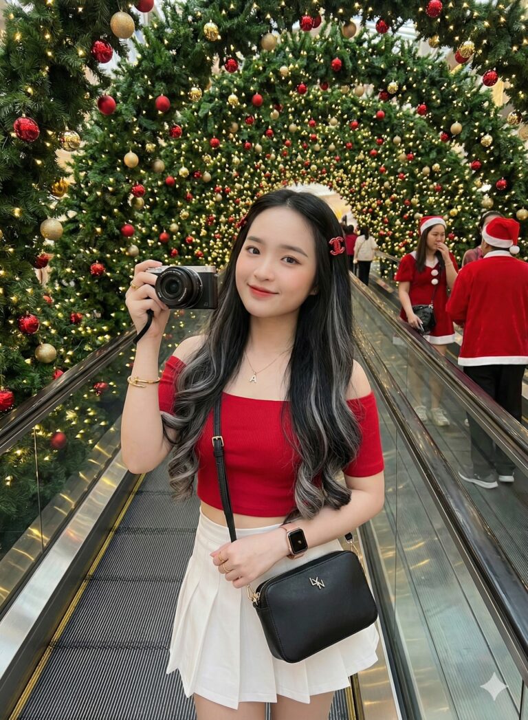 Hình ảnh người phụ nữ hoàn hảo giữa không khí Giáng sinh rực rỡ