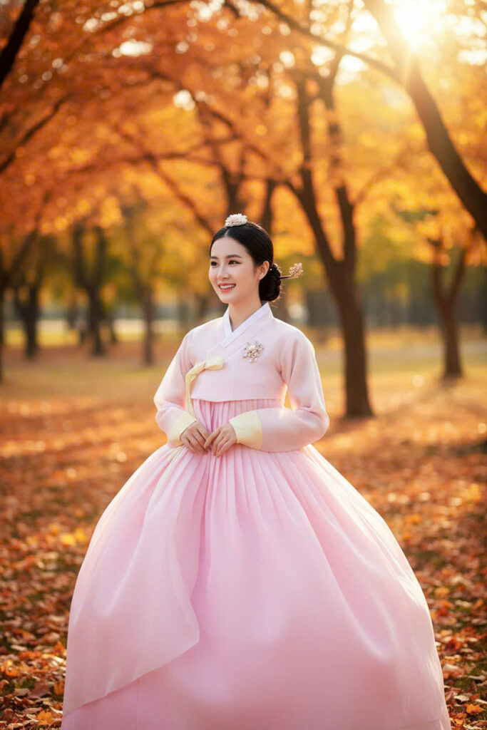 Nàng thơ trong Hanbok giữa cảnh thu rực rỡ, sắc màu tỏa sáng chốn bình yên
