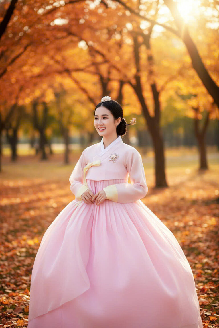 Nàng thơ trong Hanbok giữa cảnh thu rực rỡ, sắc màu tỏa sáng chốn bình yên