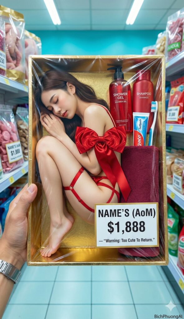 Cô gái ngủ trong khay sang chảnh giữa siêu thị với bảng giá cực cute