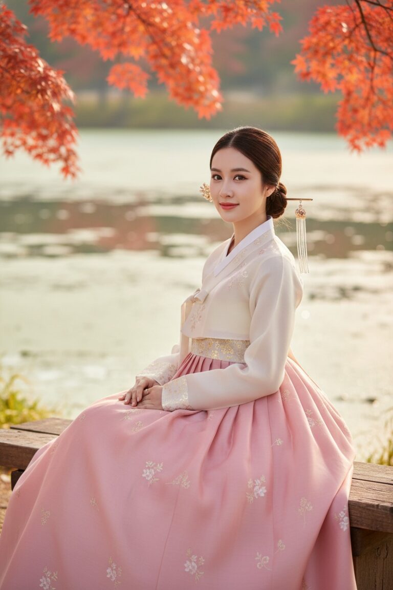 Nét đẹp truyền thống trong ánh nắng mùa thu của cô gái Đông Á trong hanbok