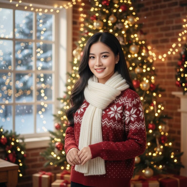 Vẽ chân dung siêu thực của cô gái Việt Nam trong không gian Giáng Sinh ấm áp