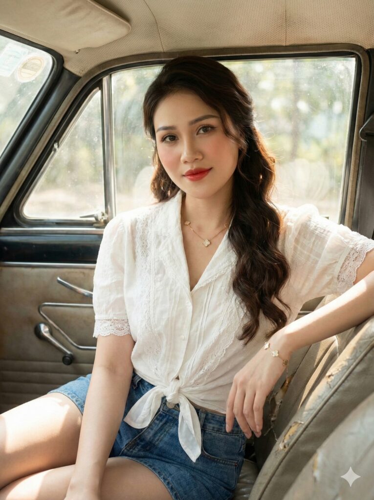 Chân dung cô gái trẻ với phong cách vintage đầy cuốn hút và tự nhiên