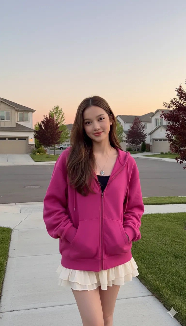 Sắc hồng rực rỡ giữa lòng phố thị thanh bình cùng nàng trong ảnh sunset tuyệt đẹp