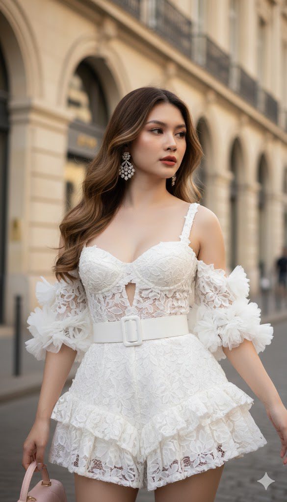Thời trang cao cấp ngoài phố với mẫu áo playsuit trắng tinh tế và phong cách chói sáng
