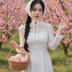 Khung cảnh mùa xuân hoàn hảo với cô gái Việt xinh đẹp giữa vườn đào nở rộ