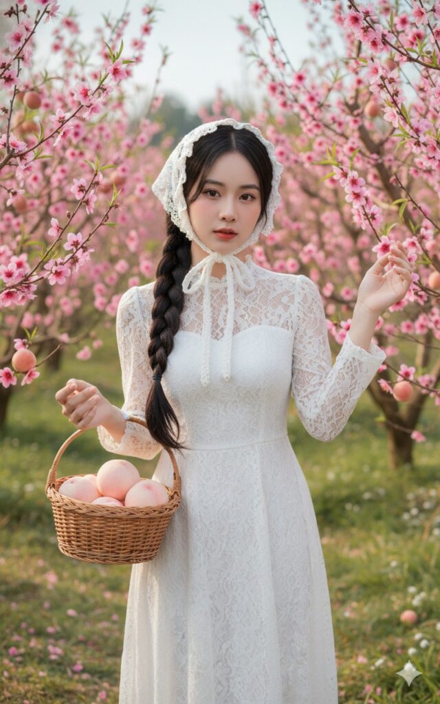 Khung cảnh mùa xuân hoàn hảo với cô gái Việt xinh đẹp giữa vườn đào nở rộ