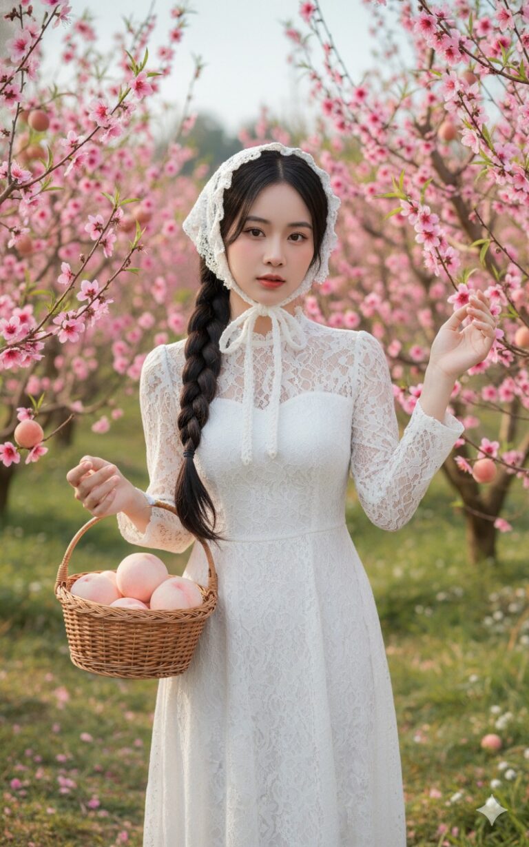 Khung cảnh mùa xuân hoàn hảo với cô gái Việt xinh đẹp giữa vườn đào nở rộ