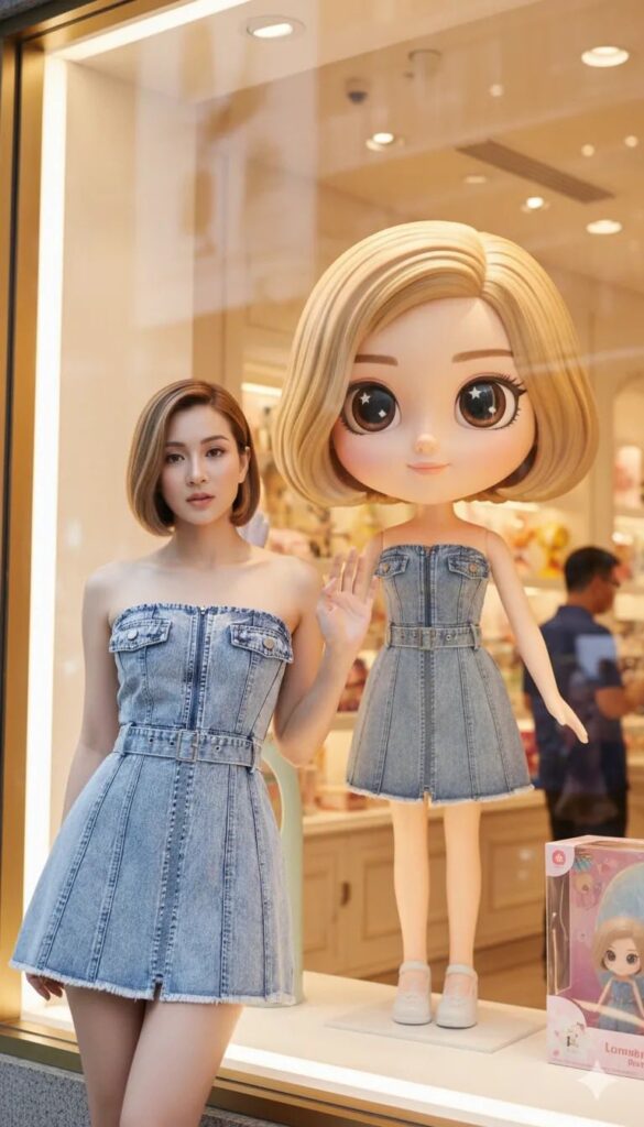 Chụp hình street-fashion sang trọng với cô gái bên cửa tiệm đồ chơi xa xỉ