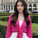 Chân dung cô gái trẻ xinh đẹp giữa khung cảnh thành phố lịch sử sôi động