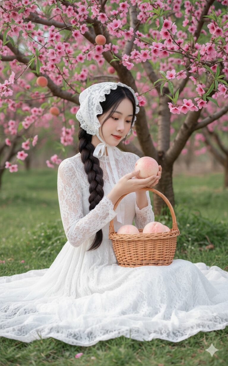 Chân dung cô gái Việt giữa vườn đào: Nét đẹp cổ điển mùa xuân trong từng chi tiết