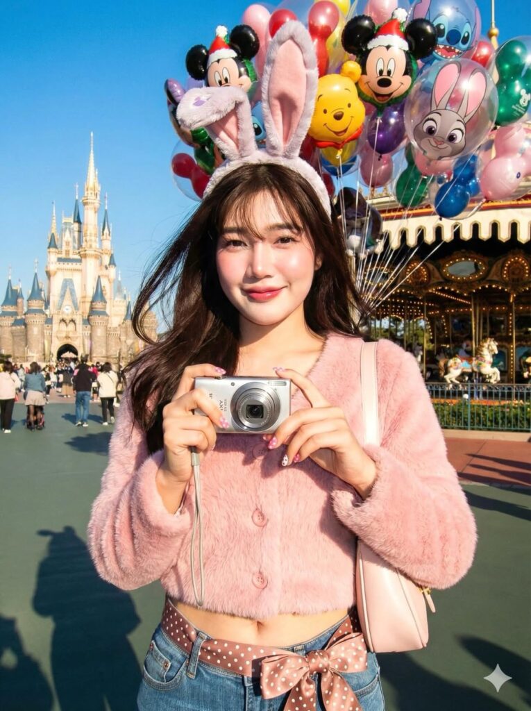 Cận cảnh chân dung cô gái trước Disneyland với phong cách thời trang dễ thương