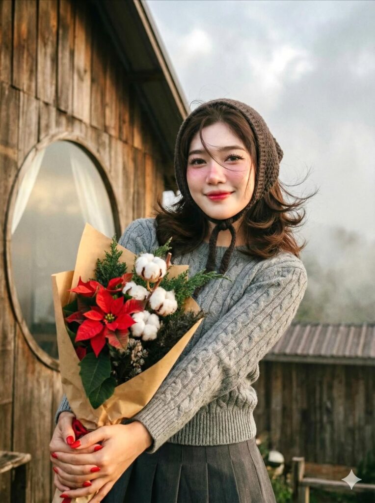 Chân Dung Cô Gái Châu Á Xinh Đẹp Với Khung Cảnh Vintage Ấm Áp