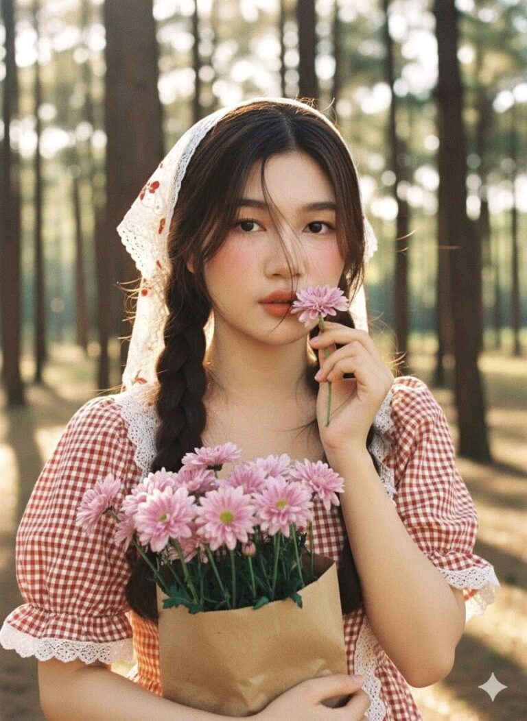 Chân dung thanh xuân trong rừng nắng với vẻ đẹp tự nhiên và trang phục duyên dáng
