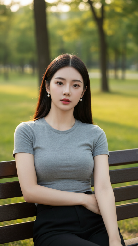 Áo cotton xám ôm dáng hoàn hảo cho ngày hè năng động giữa công viên xanh mát