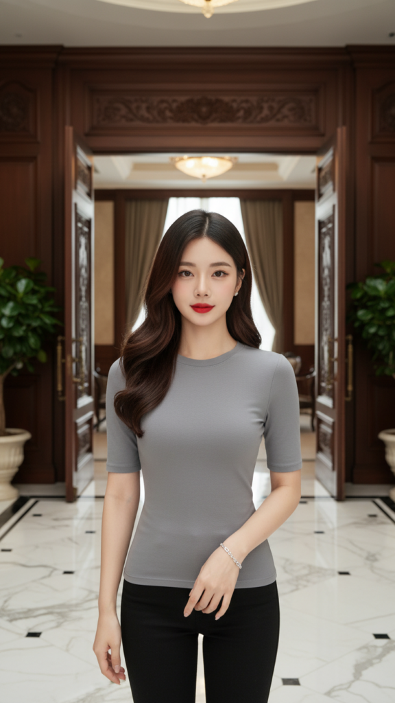 Sang trọng và thời thượng với áo cotton xám tại biệt thự đẳng cấp